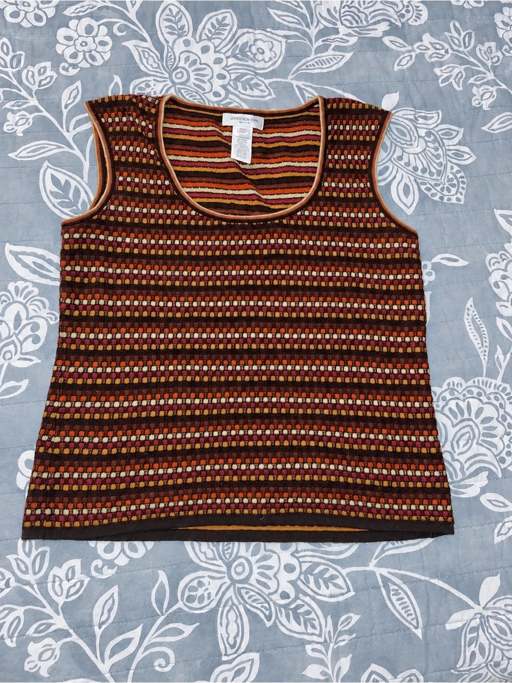 Jones New York Sleeveless Striped Knit Tank in Brown, Rust and Tan